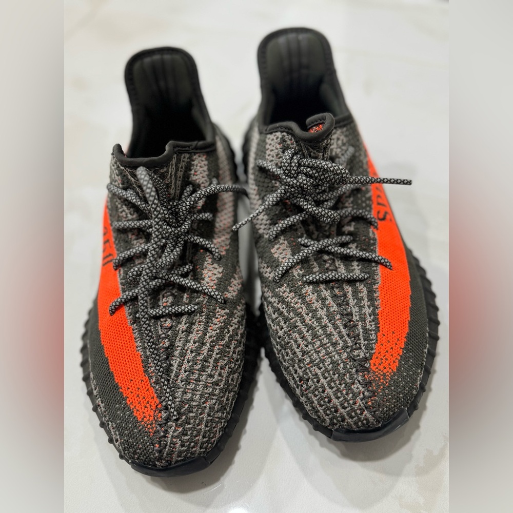 YEZZY Adidas Knit Sneakers with Orange Accent